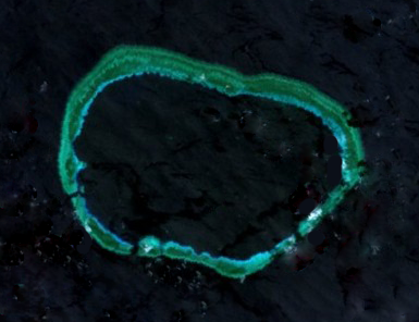 Mischief Reef in 2001, prior to the major PRC land reclamations of 2014–2016